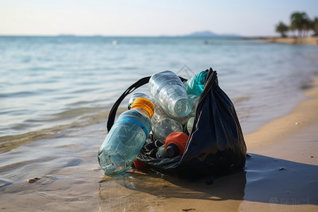 生态瓶海边的垃圾清洁背景