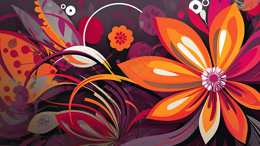 五彩叶子五彩盛放的花朵插画