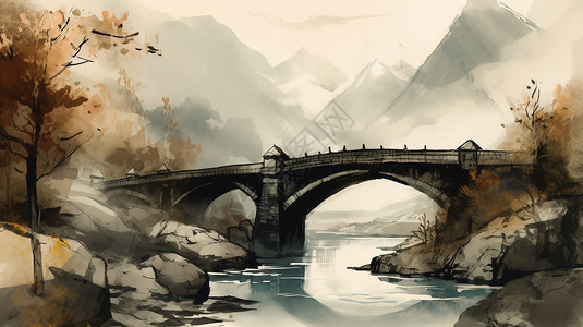 乡村的石桥景色背景图片
