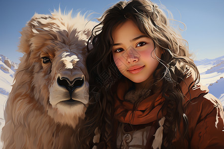 女孩和羊驼背景图片