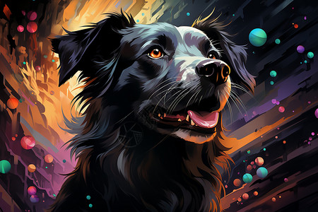 彩色球体环绕的狗图片