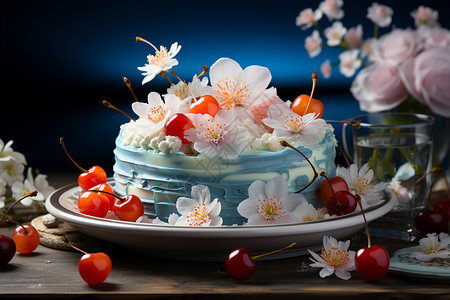 蛋糕樱桃花美食的樱桃花蛋糕背景