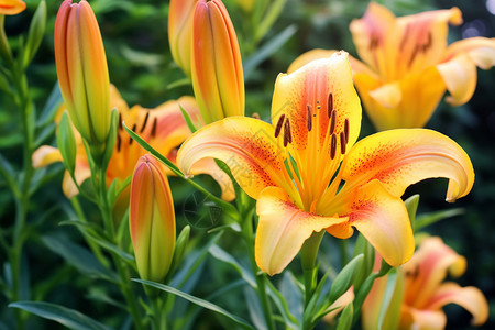 黄色百合鲜花夏日鲜花绽放的百合背景