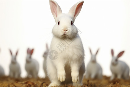 一群兔子草地上的一群小兔子背景