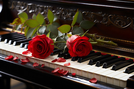 玫瑰与钢琴背景图片