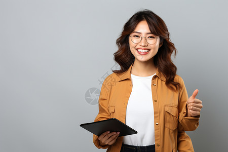 带眼镜竖拇指的女孩图片