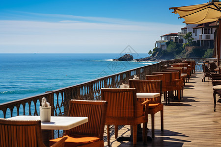 阳光下的海滩餐厅背景图片