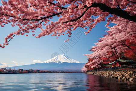 日本富士山下的美景图片