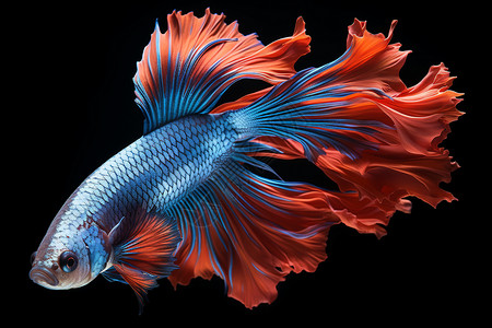 蓝红相间的鱼黑色背景中优雅游动的鱼背景