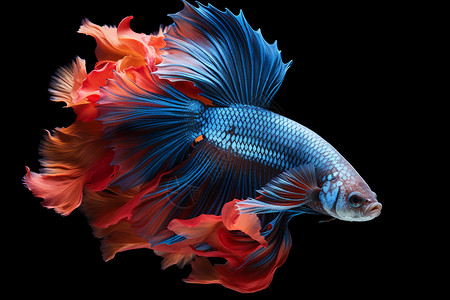 蓝红相间的鱼清澈水中游动的鱼背景