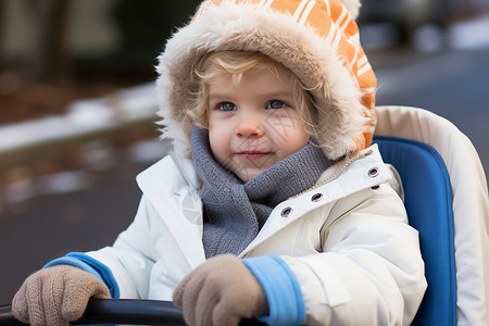 冬日里戴着帽子的小男孩图片