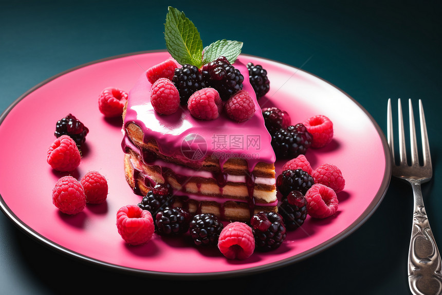 甜蜜可口的粉色蛋糕图片