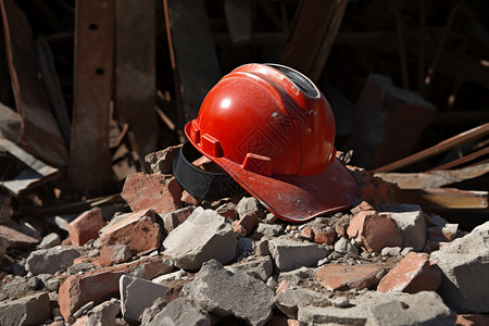 地震安全三角区工地里的红色安全帽背景