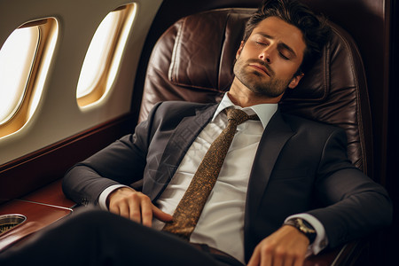 飞机上的休息的商务人士图片