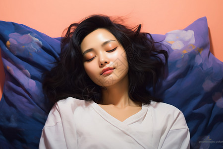 愉快的睡眠清晨醒来的女子背景