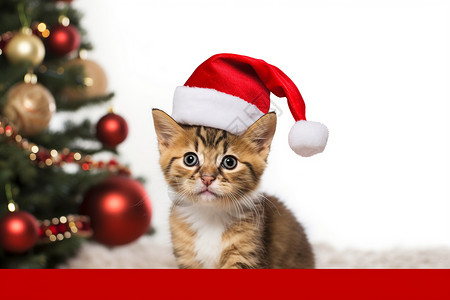 圣诞树旁的小猫图片