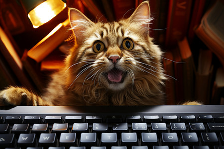 键盘前的小猫咪图片