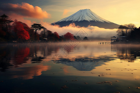 富士山下的湖泊风光背景图片