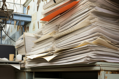堆积在档案中的旧纸质文件高清图片