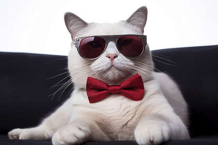 戴眼镜的悠闲白猫图片