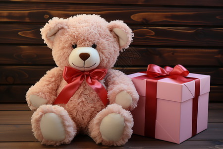 粉红熊脖子上戴着红蝴蝶结的玩具熊背景