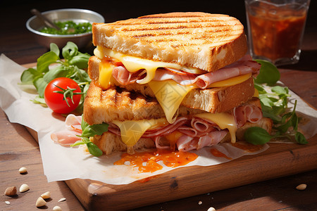 早餐火腿奶酪三明治高清图片