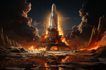 夜转日夜空中璀璨的火箭设计图片