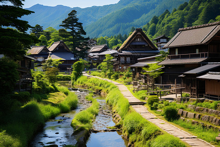 山里的日本古村落高清图片