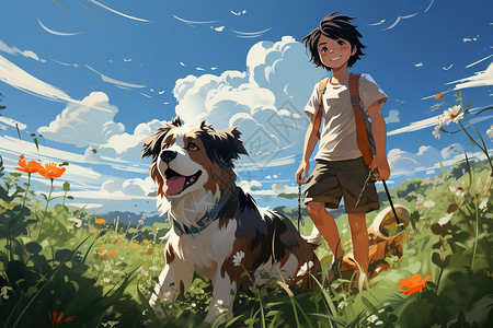 狗狗和小男孩背景图片