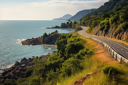 大海边一条公路与悬崖背景图片