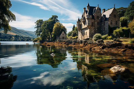 幽静的湖畔城堡高清图片