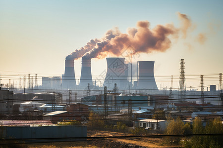 工厂化学污染烟雾缭绕的工厂背景
