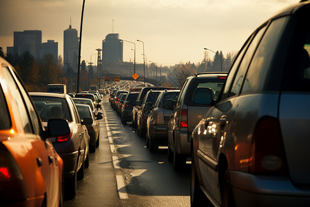 繁忙都市中的交通堵塞图片