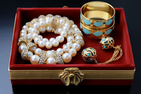珠宝首饰盒珍宝的宝石珍珠背景