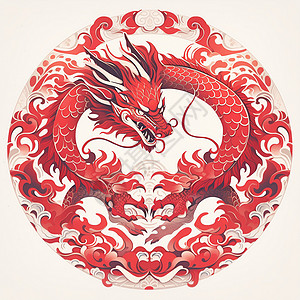 红色线条装饰神龙嘈现盘龙丝屏插画