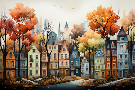秋色小镇背景图片