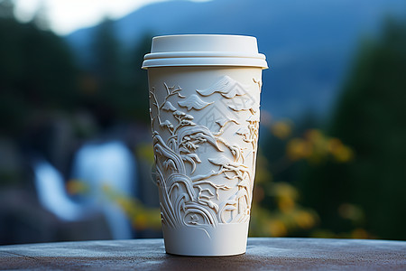 白色装饰图案白色咖啡杯背景