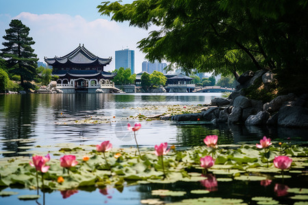 湖畔幽景背景图片