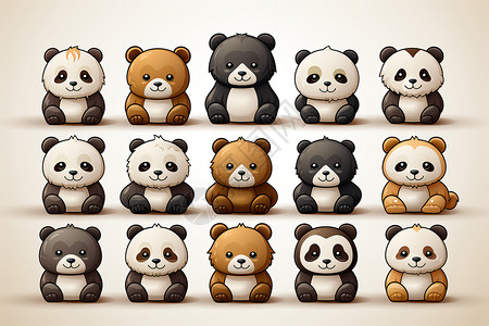 家族图标小熊猫家族插画