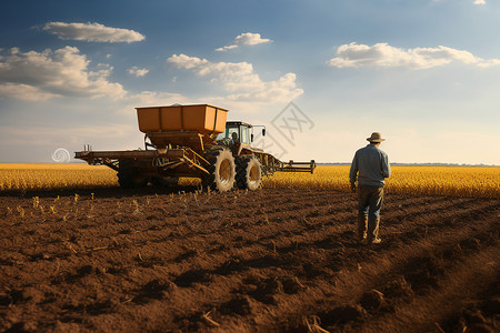 黄昏下的农田农民图片