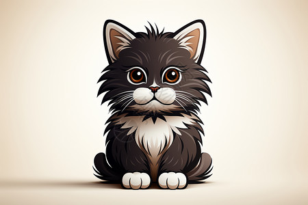 坐姿图标可爱黑白小猫插画