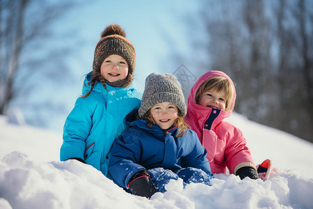 冬日的三个孩子背景图片