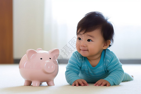 宝宝和存钱罐高清图片