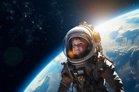 一个小男孩穿着太空服背景图片