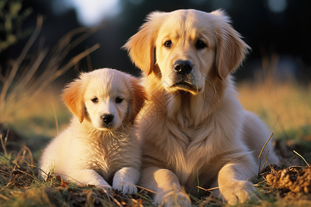 两只小狗在户外草地上图片