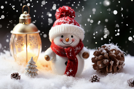 圣诞冬至海报雪地上的雪人背景