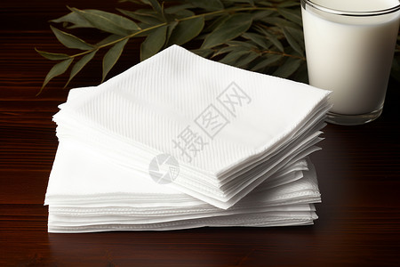木桌上的餐巾纸高清图片