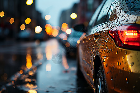 视线城市雨天街道上的汽车背景