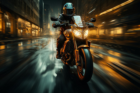 城市中驰骋的摩托车背景图片