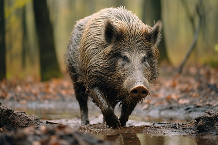 荒野中行走的野猪背景图片